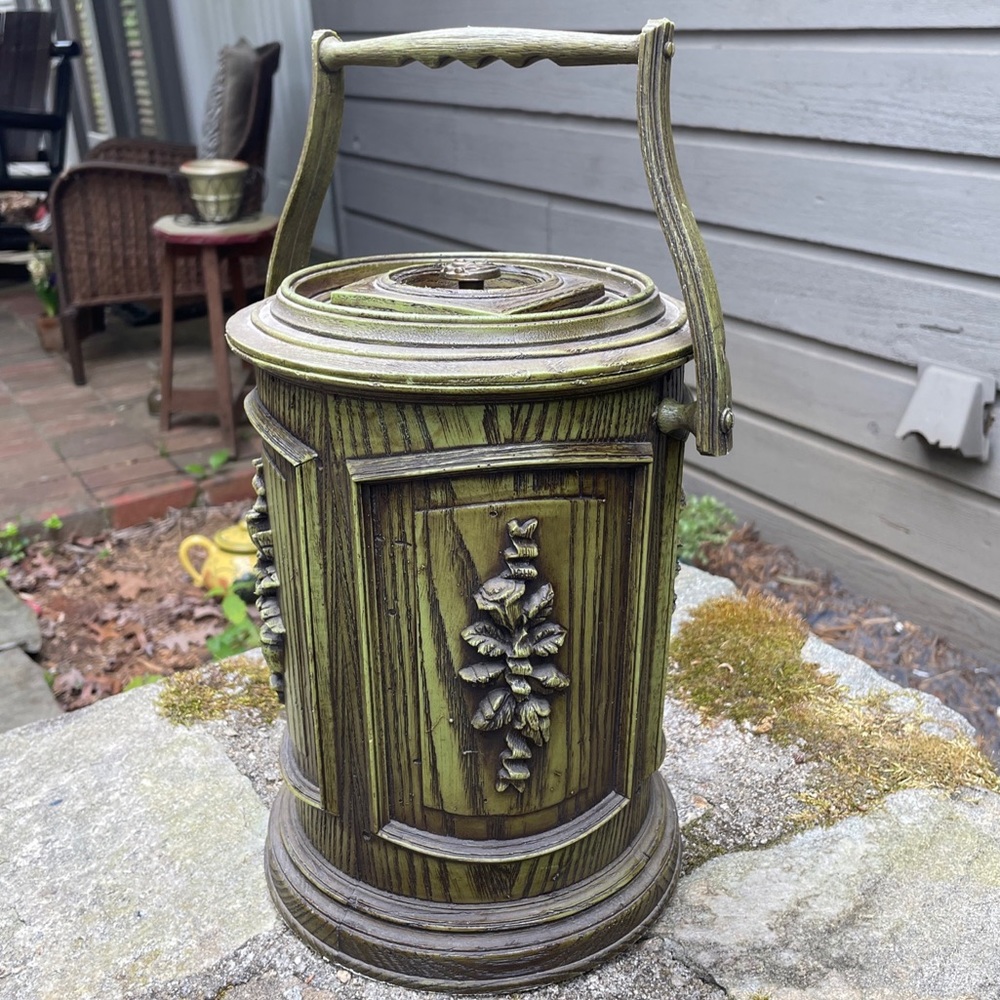 Vintage Owens Corning Tall Rare Avocado Green Insulated Plastic Ice Bucket